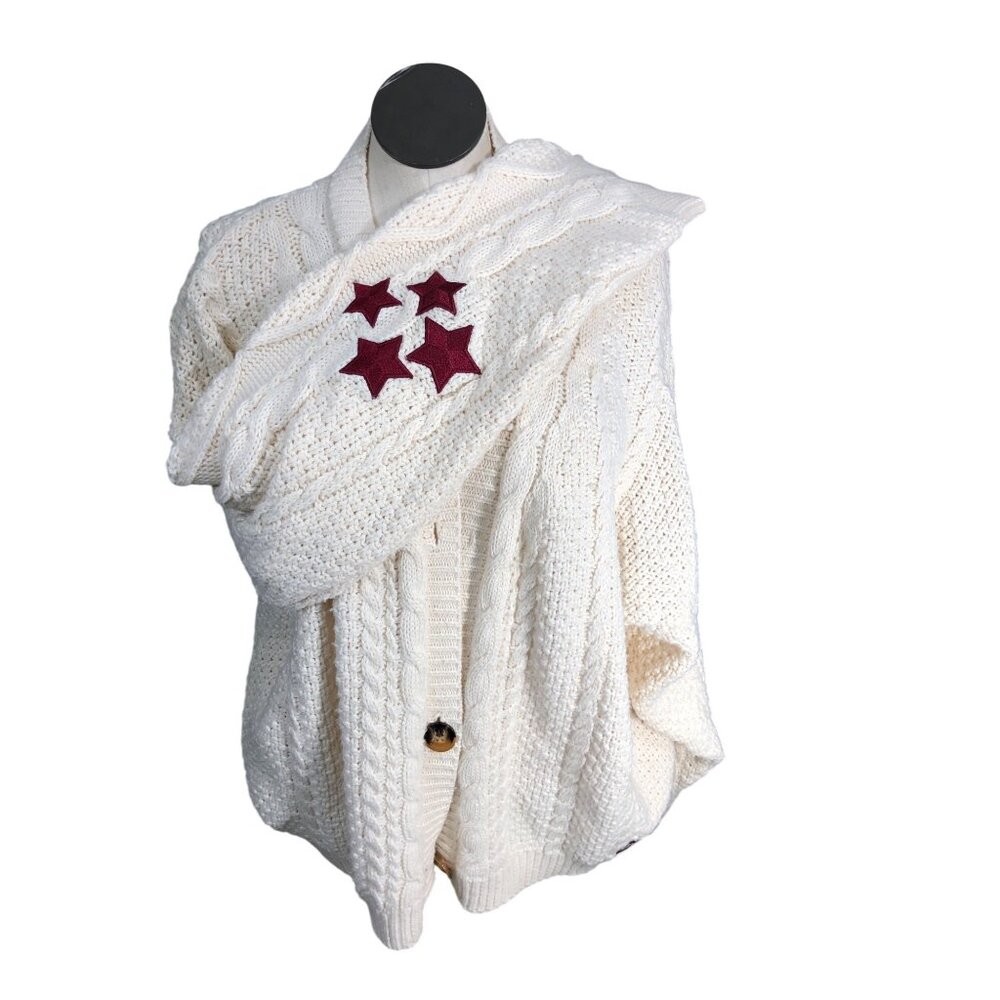 Taylor Swift White Cable Knit Cardigan 2XL Red Star Eras Tour Embroidered Logo S